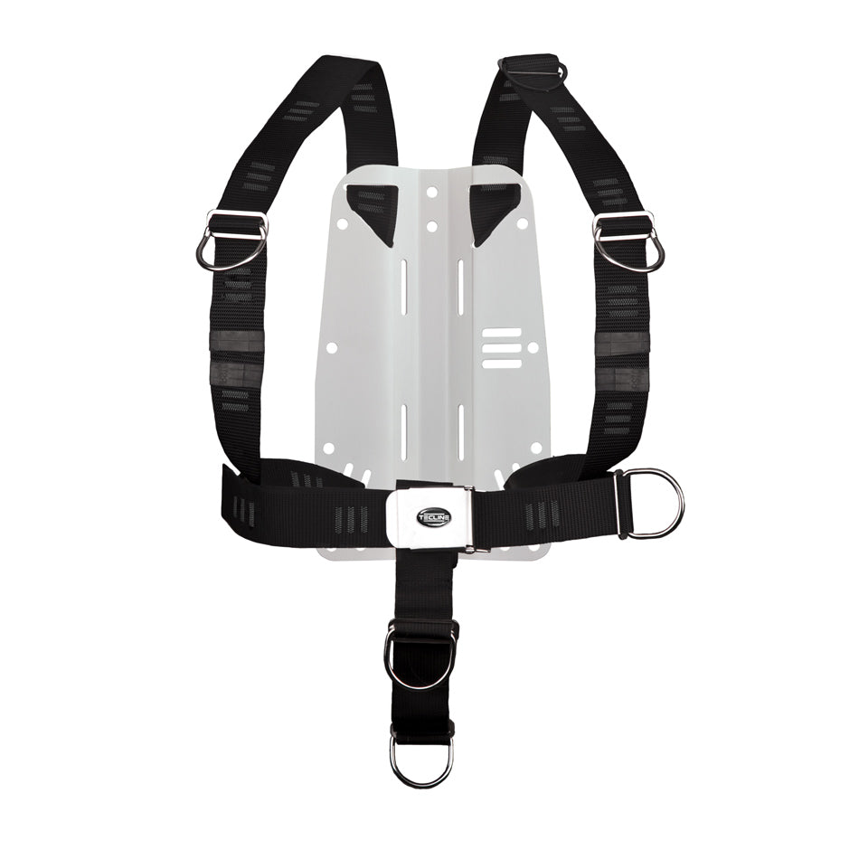 Tecline DIR harness, soft webbing, with 3 mm aluminium midi backplate