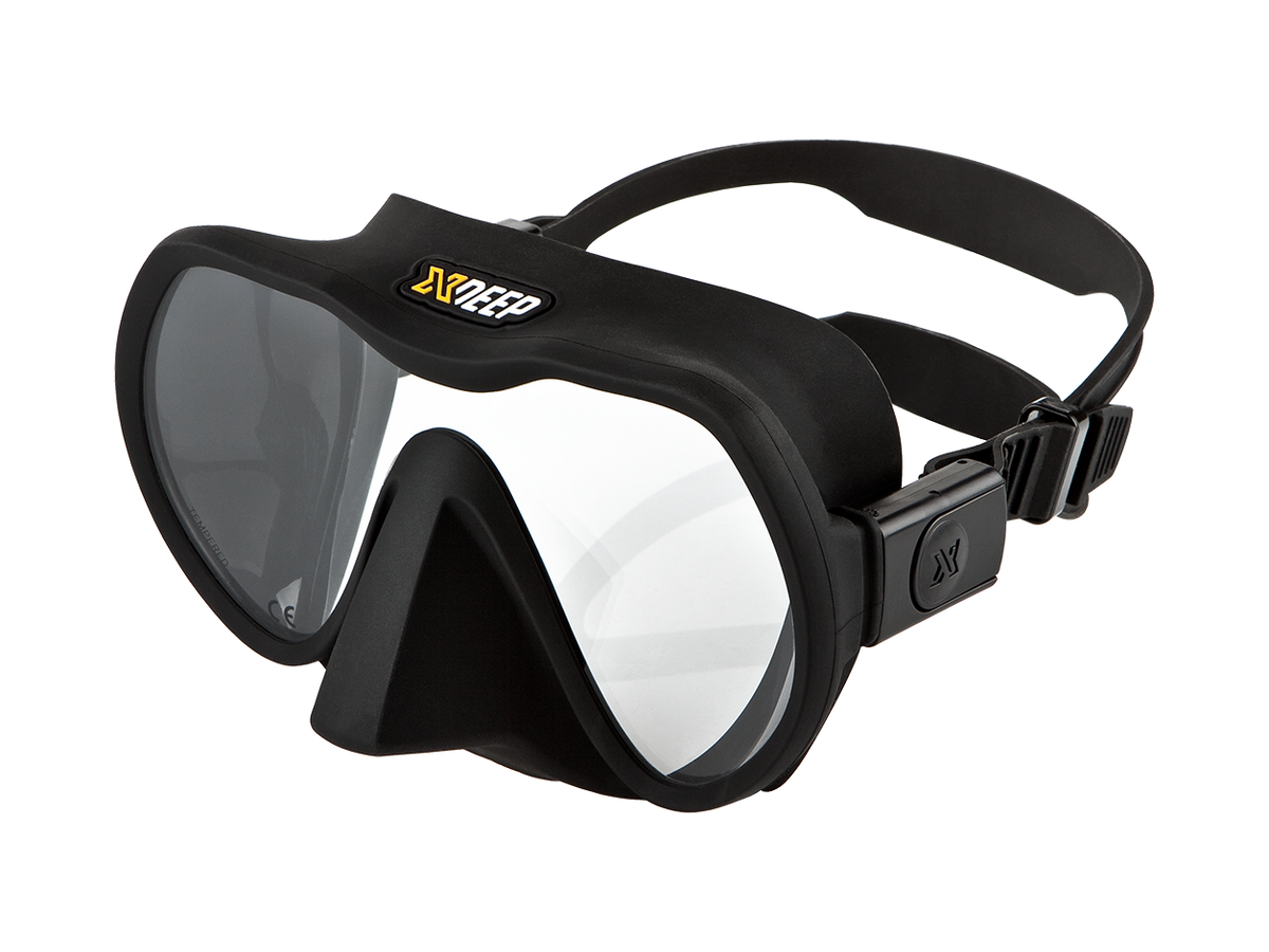 Black XDEEP Radical frameless diving mask — left angle