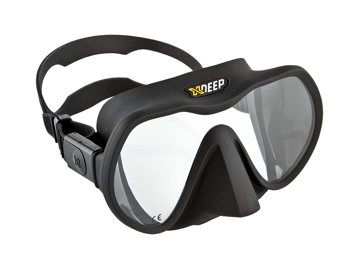 Black XDEEP Radical frameless diving mask — right angle